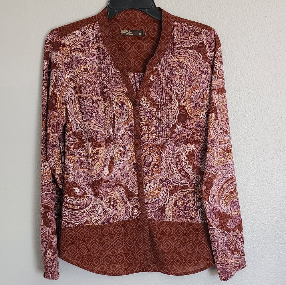 Prana Button Down Long Sleeve Paisley Print Top/ size S